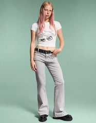 Flared pants with pocket flaps