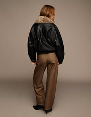 Leather effect jacket with faux fur collar