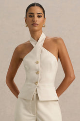 Cadence | Nude Halter-Neck Tailored Top