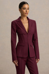 Unbeaten | Burgundy Fitted Corset Blazer Jacket