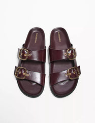 Flat slider sandals with buckles