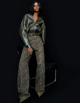 Animal print straight-leg studded pants