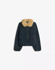 Denim jacket with faux fur collar