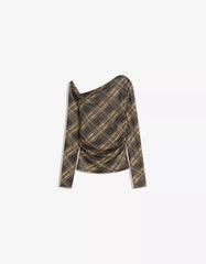 Long sleeve check tulle T-shirt