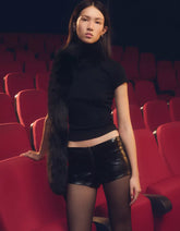 Metallic faux leather shorts