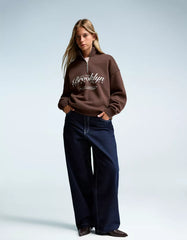 Printed zip-up neck sweatshirt