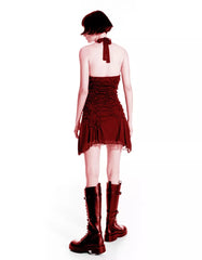 Gathered lace mini dress