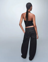 Shimmery draped cowl neck halter top