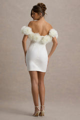 Von | White Bardot Mini Dress With Ruffle Trim