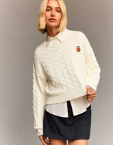 Cable-knit sweater with embroidery