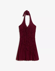 Gathered lace mini dress