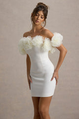 Von | White Bardot Mini Dress With Ruffle Trim