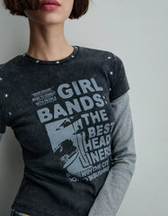 Short sleeve T-shirt with studs and print