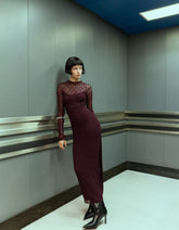 Blonde lace long sleeve midi dress