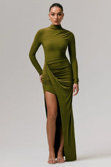 Victoria | Green Long-Sleeve Maxi Dress With Wrap Skirt