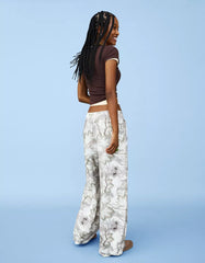 Printed plush barrel pants