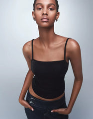 Metallic thread strappy top