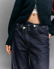Wide leg jeans with crossover waistband