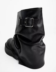 Flat fold over ankle boots with buckle