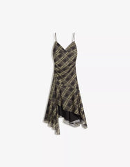 Check strappy tulle midi dress