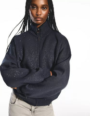 Shiny zip-up sweatshirt