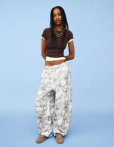 Printed plush barrel pants