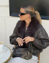 Leather effect jacket with faux fur collar