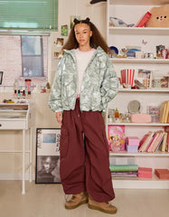 Printed hooded puffer jacket