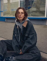 Oversize denim jacket with contrast collar