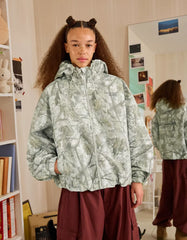 Printed hooded puffer jacket