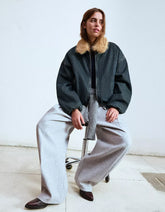 Denim jacket with faux fur collar