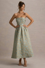 Zuma | Light Blue Jacquard Strapless Midi Dress