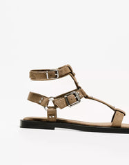 Flat slider sandals with buckles