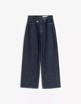 Wide leg jeans with crossover waistband