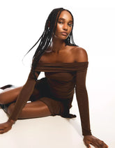 Shimmery textured Bardot neckline top