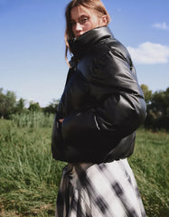 Leather effect puffer jacket