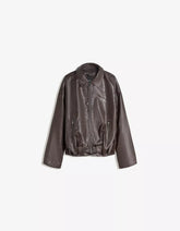 Belted leather effect bomber jacket