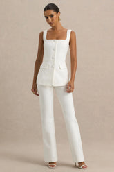 Aceline | White Square-Neck Tailored Jumpsuit