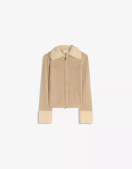 Zip-up cardigan with faux fur collar