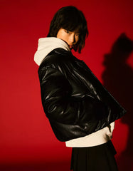 Leather effect puffer jacket