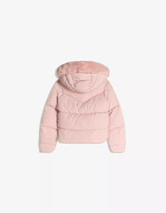 Water-repellent hooded puffer jacket with faux fur
