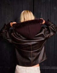 Leather effect jacket with a lapel collar