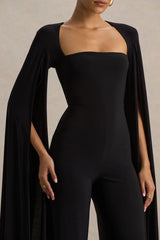 Zara | Black Square-Neck Jumpsuit With Cape Sleeves