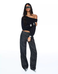 Animal print straight-leg studded pants