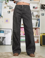 Animal print straight-leg studded pants