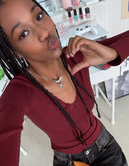 Long sleeve lace-trimmed T-shirt