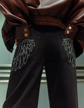 Low-rise straight-leg pants with rhinestones