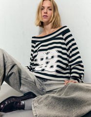 Printed boat neck sweater