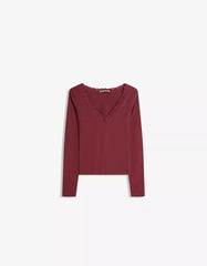 Long sleeve lace-trimmed T-shirt