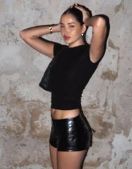 Metallic faux leather shorts